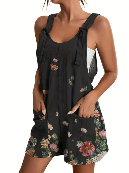 Floral Print Overall Romper