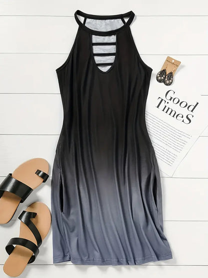 Cutout Gradient Halter Neck Dress