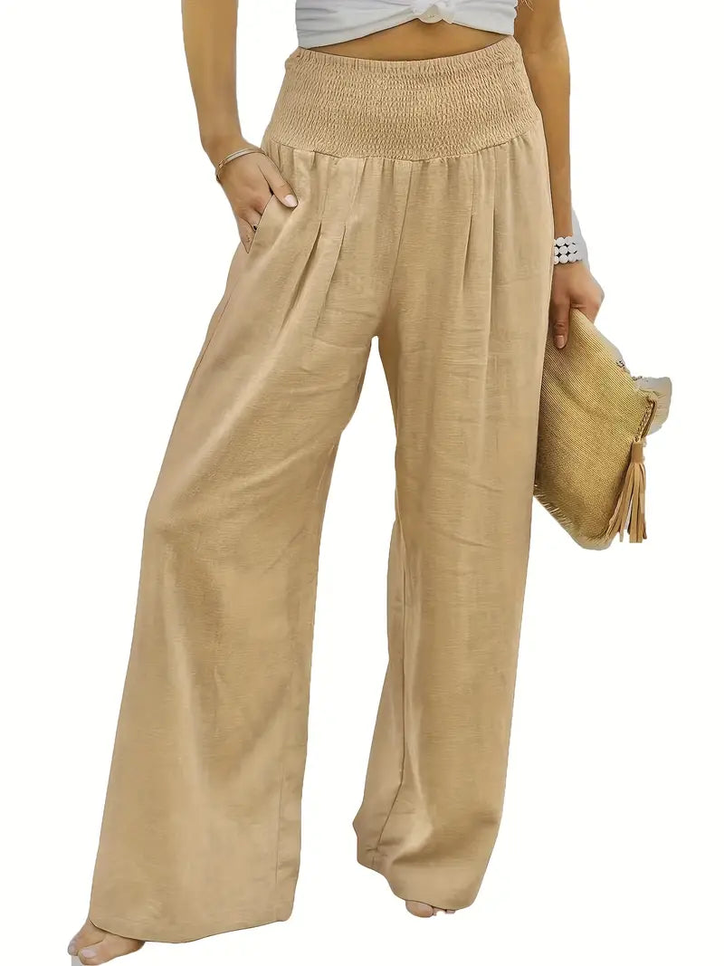 Smocked Waist Wide Leg Pants