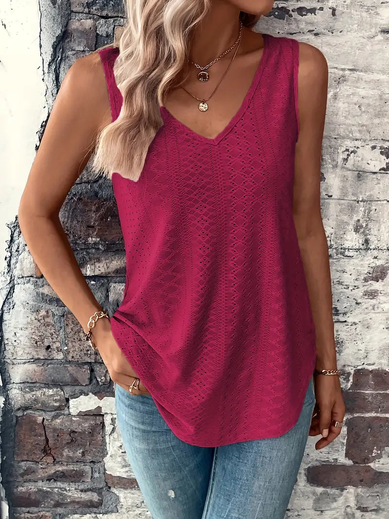 Eyelet Solid Tank Top